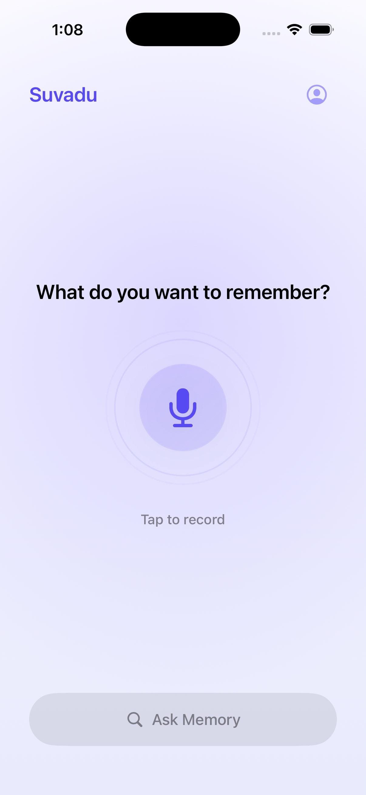 Suvadu app on iPhone showing the record screen